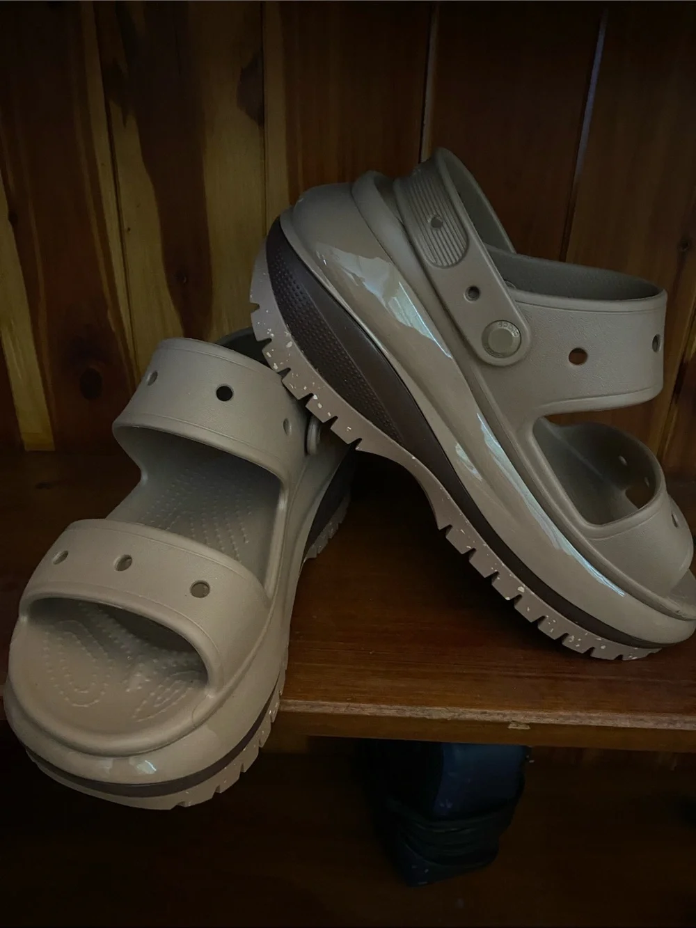 CROCS Women's Beige Platform Slide Sandals